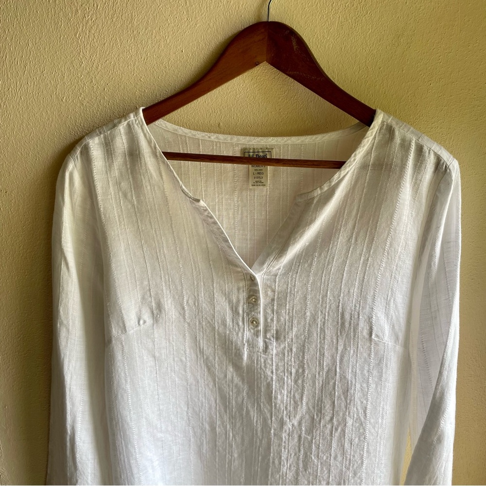 L.L. Bean 100% Linen Lagenlook Top. White Women's Size Large - Picture 5 of 15